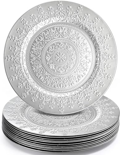 Youeon 12 platos cargadores plateados de plástico 13 pulg