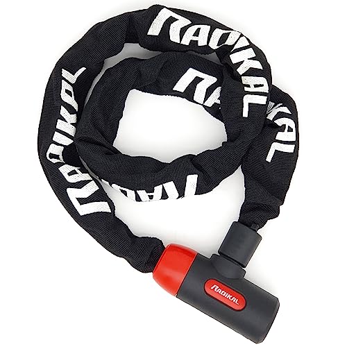 RADIKAL RKX120 Lucchetto Bici Antifurto, Catena 120cm ø8mm in Acciaio Cementato e Serratura con Chiave ad Alta Sicurezza, Lunga, Antigraffio, Antifurto Polivalente per Bici, Moto, Scooter