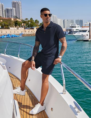 COOFANDY Men's 2 Pieces Outfits Casual Quarter Zip Polo Shirt and Shorts Set Athletic Jogging Summer Tracksuit2