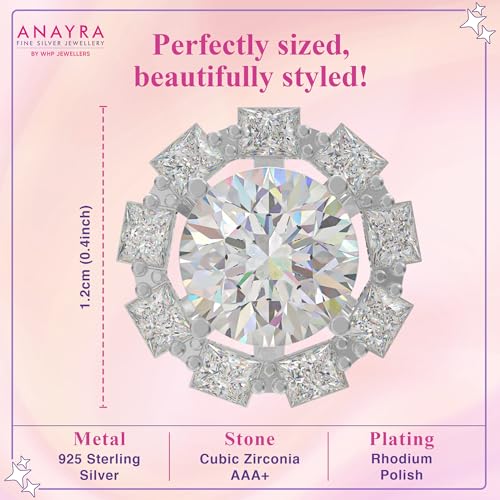 Image of 925 Sterling Silver Stud Earrings for Women | Cubic Zirconia Solitaire Ear Studs | Lightweight Hypoallergenic Anti-Tarnish Daily Wear Jewellery | Gift for Girls, Wife, Girlfriend, Mother, Sister | Birthday, Anniversary, Rakhi
