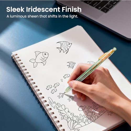 Image of WRITECH Gel Pens Medium Point: Luminous pen set 0.7mm Black Ink Includes 2 Pens and 2 Refills Silent Clicker Smooth Writing for School Office & Everyday Use