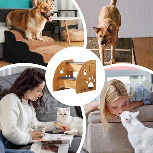 Escaleras para perros para cama alta que evitan caídas con peldaños de madera seguros 5