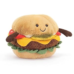 Jellycat Amuseables Burger Stuffed Toy, 4.5 inches – Food Plush – Fun Gift Idea