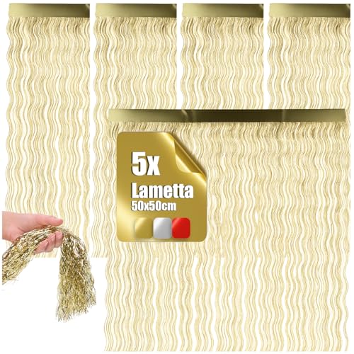 com-four® 5X Lametta - Lametta Goldfarbene Girlande für Weihnachten...