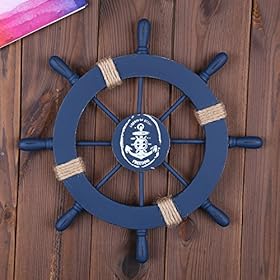 Rienar Nautical Beach Wooden Boat Ship Steering Wheel Fishing Net Shell Home Wall Decor (Deep Blue) 514OnLPcJZL. SS280