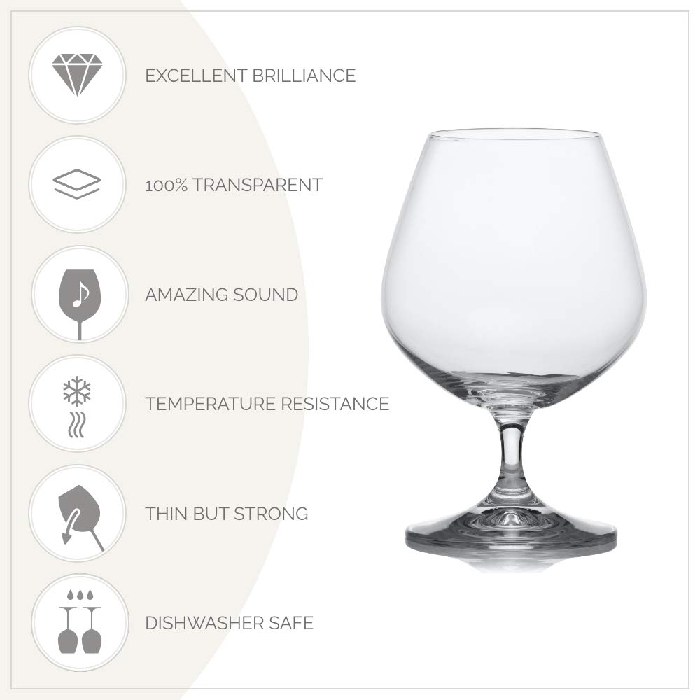 Bohemia Crystal Lara Calice Brandy e Cognac 60 cl Set 6 Pz In Cristallo