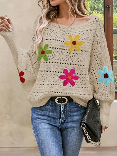 Image of Cakulo Womens Floral Off Shoulder Oversized Pullover Sweaters