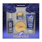 Feather & Down Geschenkset Sweet Dream mit Essentials für den Schlaf (50ml Kopfkissenspray, 50ml zartschmelzende Duschcreme, 16g Schlafbalsam & 50ml Schlaf-Körperbutter) – Ohne Tierversuche. Vegan.