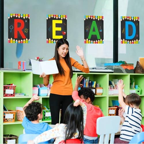 Image of COCHIE Reading Posters for Classroom Decorations, Library Reading Corner Decor, Read Signs Poster Bulletin Board Set of 4, Pre-k Preschool Kindergarten Classroom Wall Decoration (Pencil)