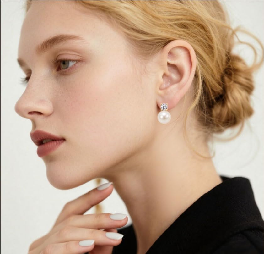 Pearl Clip on Earrings for Women - 14K Gold Silver Plated Cubic Zirconia Non Pierced Ear Clips Jewelry Gifts for Wedding Bridal Party Gifts3