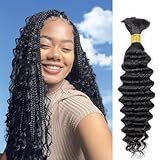 Boho Braids Human Hair, Brazilian Virgin Human Hair Bundles for Boho Knotless Braids-16 inch, No Weft Deep Wave Bulk Hair (2Pcs/50g per Pack)