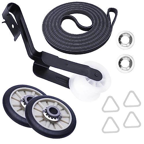 Dryer Repair Kit Ken-more Series 70 80 90 500 600 Whirl-pool WED4815EW1 WED4800BQ1 Ama-na NED4655EW1 NGD4655EW2 WED4800XQ1 Drum Roller kit with Idler Pulley and Belt.
