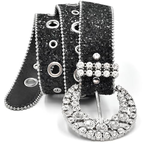 Women's Rhinestone Western-Belt, Bling-Cowb, Genuine Leather Sparkly-Diamond Cowgirl-Belts, 28-38''3