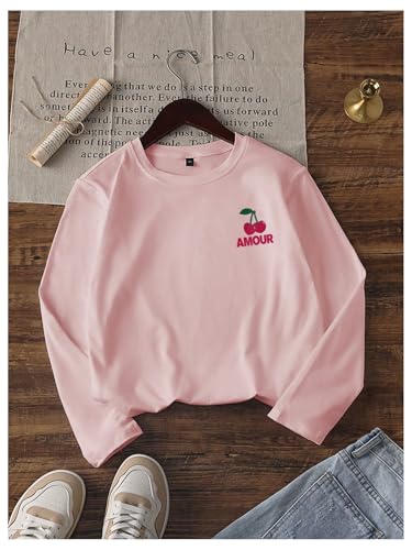 Image of SweatyRocks Girl's Bow Graphic Shirts Long Sleeve Crew Neck Tops Casual Cute Tee Tween Clothes