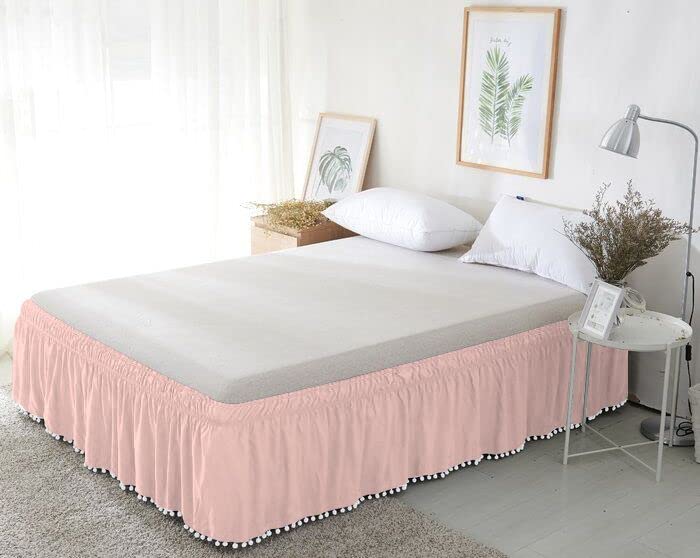 Luxury Hotel Quality Fabric Pom Pom Tassle Platform Wrap Around Bed Skirt 100 Egyptian Cotton 1000 Thread Count