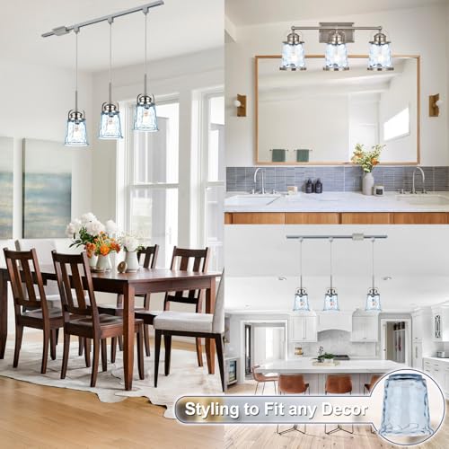 Image of 3 Pack Fixture Replacement Globe Shade, Blue Hammer Glass | Light Covers for Ceiling Fan Light Fixture Pendant lights Wall Sconces, 1-5 /8 Inch Fitter
