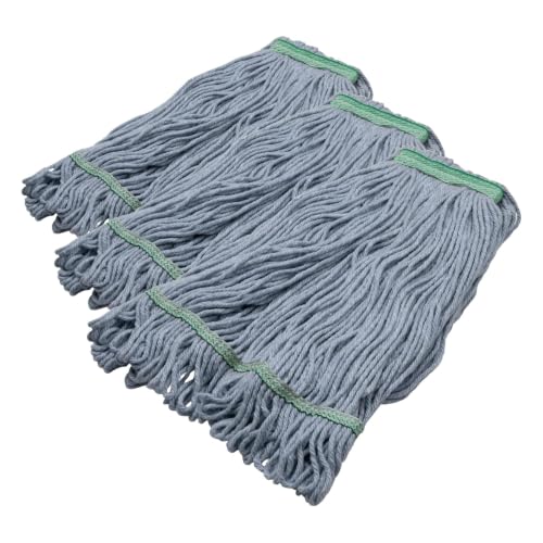Image of SPARTA Flo-Pac Acrylic Mop Head, Loop-Ended, Narrow Band with 1 inch Green Band for Organized Cleaning, Medium, Blue (Pack of 3)