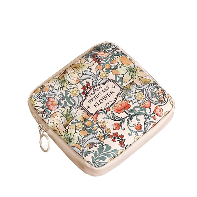 Image of OULIGET Sanitary Napkin Storage Bags,Portable Menstrual Cup Nursing Pad Tampon Storage Pouch,Leather Oil Painting Flower Travel Makeup Bags Coin Purse Sundries Pouch with Zipper