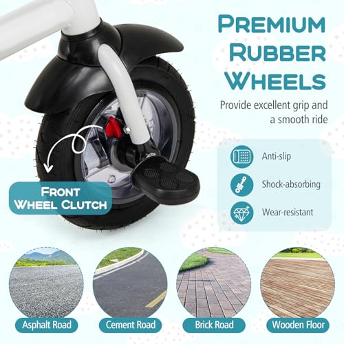 Costzon Tricycle, 5 in 1 Toddler Bike w/Foldable Push Handle, Rotatable Seat, EVA Wheel, Adjustable Canopy, Storage Basket & Bell, Trike for Kids 1-5 Years Old (Gray)