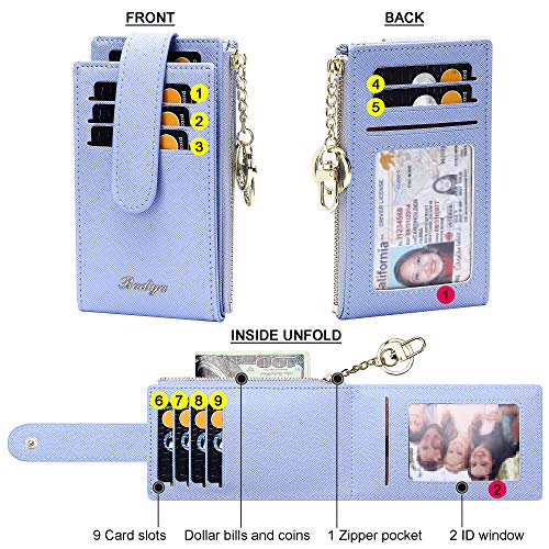Image of Badiya Slim Women Wallet RFID Blocking Bifold Compact 9 Card Slots Holder Wallets Soft Leather with Zipper Coin Pocket 2 ID Window