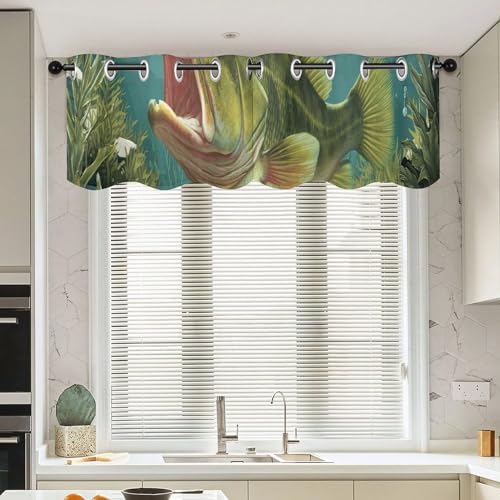 Cenefa tradicional corta para sala de estar con elegante estampado oriental de peces 2