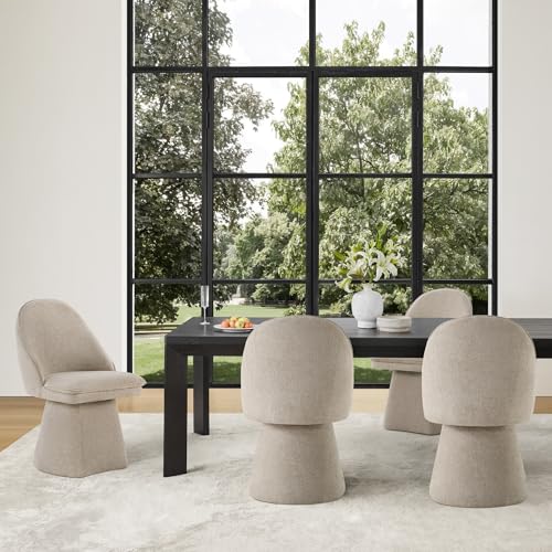 Image of KISLOT Swivel Dining Chairs Set of 4, Upholstered Mid Century Modern Deskchair with Round Back, Linen Fabric Kitchen Chairs for Dining Room, Bedroom, Dressing Room, Khaki