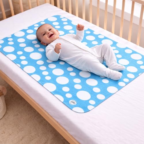 Image of Btag Baby Waterproof, Super Soft Fast Drying Mattress Protector | Extra Absorbent, Anti-Itching Sheet for New Born,Toddler (Size 50x70 cm, Pack of 1, Blue Dot)