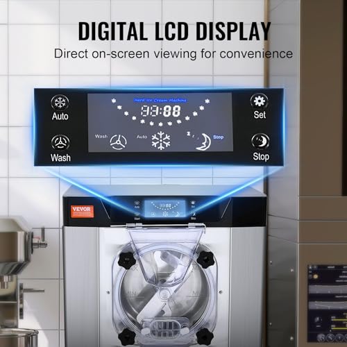 VEVOR Kommerzielle Eiscreme-Maschine, 12 L/h Einzelgeschmacksrichtung Arbeitsplatten-Eiscrememaschine für Hartes Servieren, 4,5 L Edelstahlzylinder, LED-Panel, Automatische Vorkühlung mit Reinigung – Bild 6