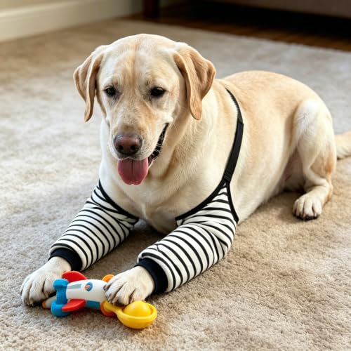 Image of Dog Knee Protector Pad for Calluses Knee Brace Front Elbow Support Wrap, Pet Sleeves for Wounds Dog Elbow Callus Treatment for Medium Large Dogs with Scarf(3XL Stripe )