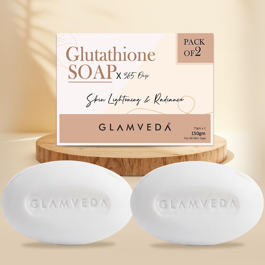 Glamveda Glutathione Skin Whitening Soap with Kojic Acid | Body Tan Removal | Bath for Men & Women | Remove Dark Spots & Hyperpigmentation | For Nourishing & Glowing Skin (Pack of 2)