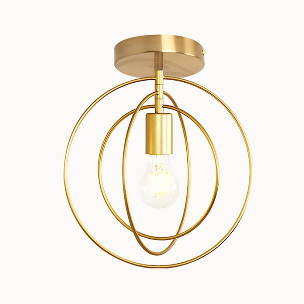 Mengjay Trade Round Retro Industrial Ceiling Lamp - E27 Vintage Pendant Light Modern Led Metal Lighting Shades Gold Metal Cage Lamp Shade For Loft Restaurant Coffee Bar (Round)