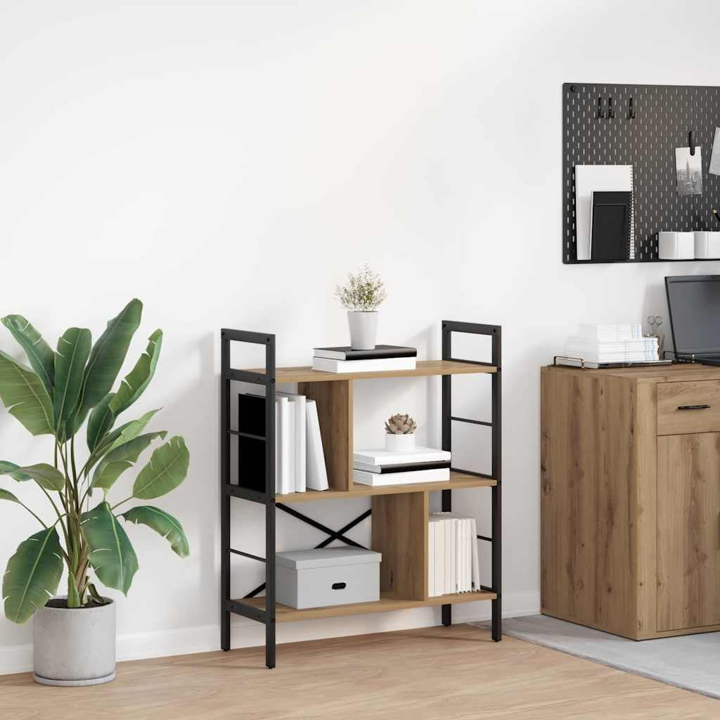 Estantería de madera de roble Artisan, con marco de acero resistente, 75 x 30 x 91 cm, para salón, oficina, estudio, independiente con mucho espacio de almacenamiento y estante versátil