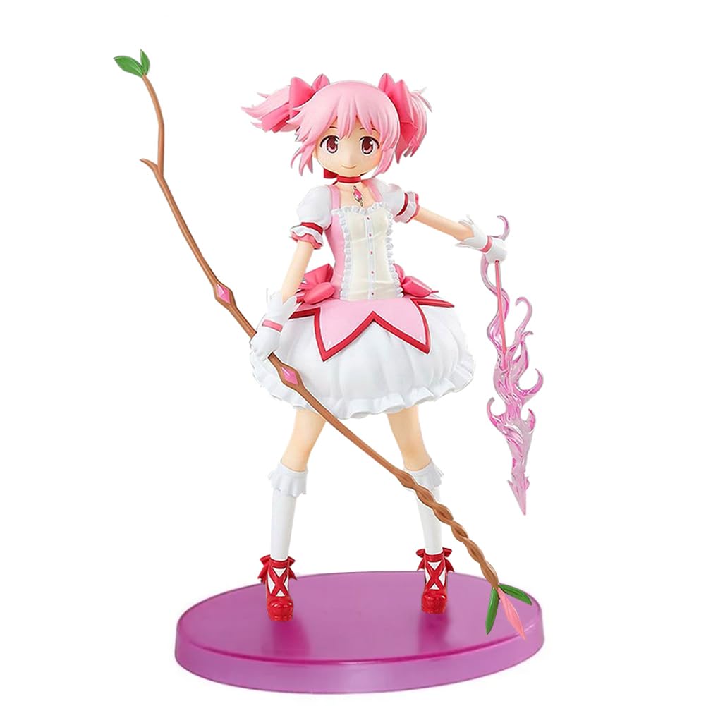 Gooyeh Kaname Madoka Figure, 17cm Cute Anime Pink Girl Kaname Madoka Figrine Statue, Cartoon Character Sculpture Collectible Desktop Ornament Gift for Fans
