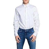 Armani Exchange Long Sleeve Stretch Cotton-Satin Button Up, Camicia,
