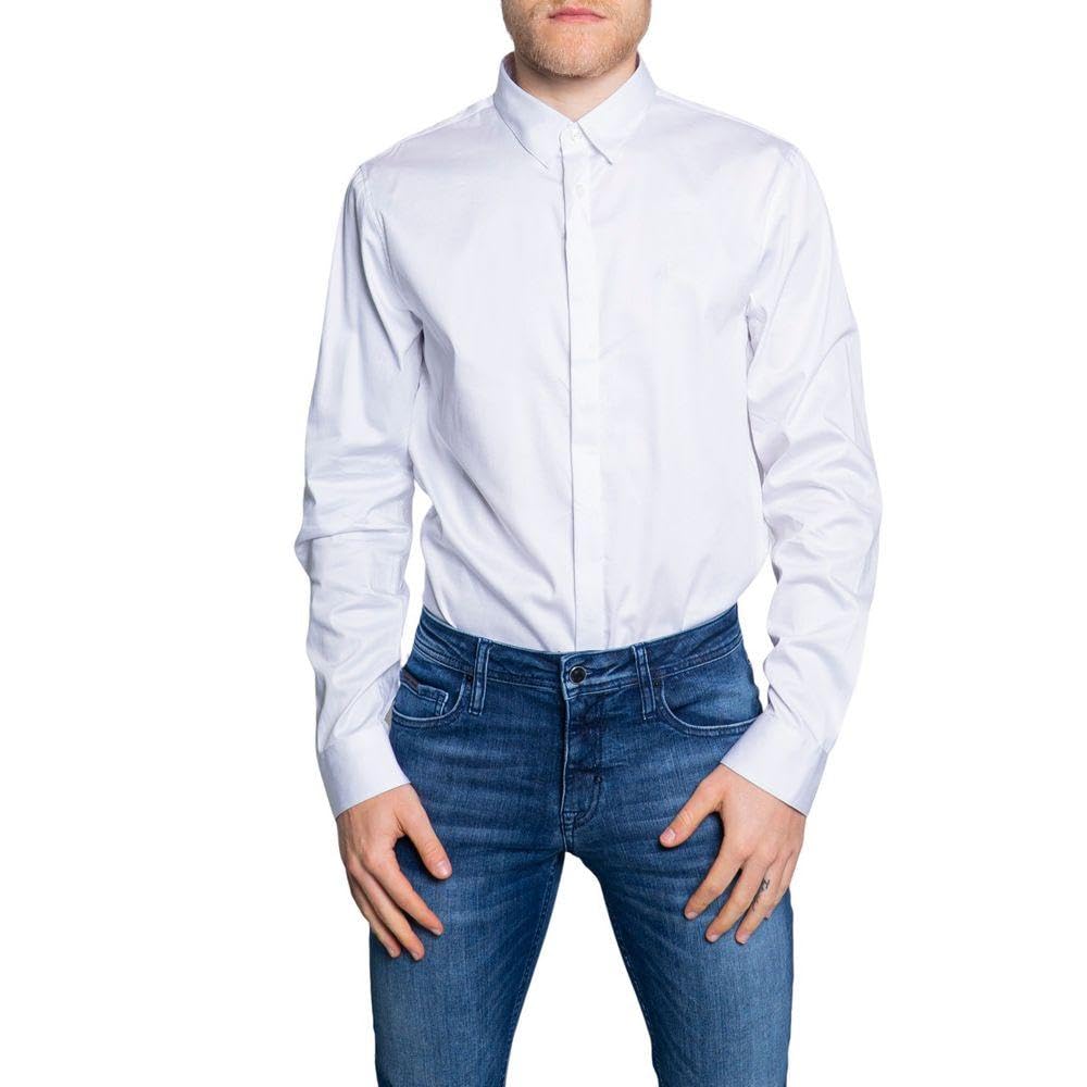 Armani Exchange Long Sleeve Stretch Cotton-Satin Button Up, Camisa,