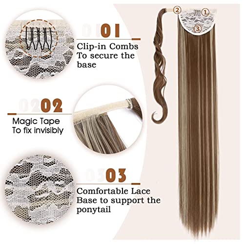 TESS Clip in Ponytail Extension Blonde 23",Hair Extensions Ponytail Synthetic Wrap Around Long Straight Fake Pony Tails Hair Pieces for Women(#12P24) - Image 3