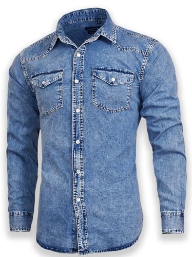 Men's Long Sleeve Double Pocket Snap Denim Shirt