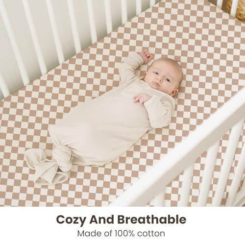Image of Konssy Muslin Crib Sheets for Boys, Soft Cotton Neutral Baby Sheets for Standard Crib Mattress 2 Pack, 52 inchx28 inch (Coffee Check,Moon)