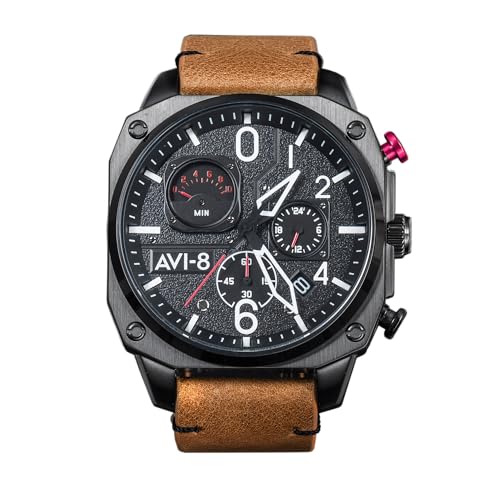 Image of AVI-8 Men's 45mm Hawker Hunter Retrograde Chronograph Watch with Leather Strap AV-4052