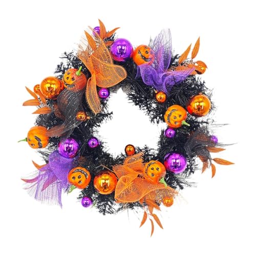 CarpNettore Corona de Calabaza de Halloween para Colgar en La Pared, Redonda, de 50 Cm de Diámetro, Realista.