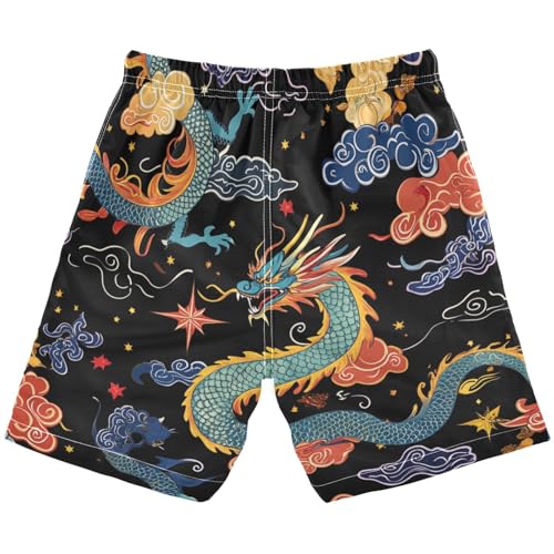 Boys Beach Board Shorts Chinese Dragon Ethnic Swim Trunk Teen Swimwear 8-16Y2