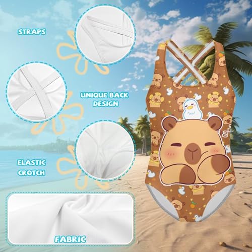 Image of Xpyiqun Swimsuit for Girls One Piece Bathing Suits Size 5-14 Sleeveless Swimwear Cross Shoulder Strap Swimming Wear