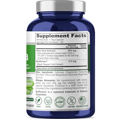 NusaPure Aloe Vera 40,000mg Per Veggie Caps - 150 Count - Aloe Vera Gel Supplement - Extract 200:1, Vegetarian, Non-GMO, Bioperine - Image 3