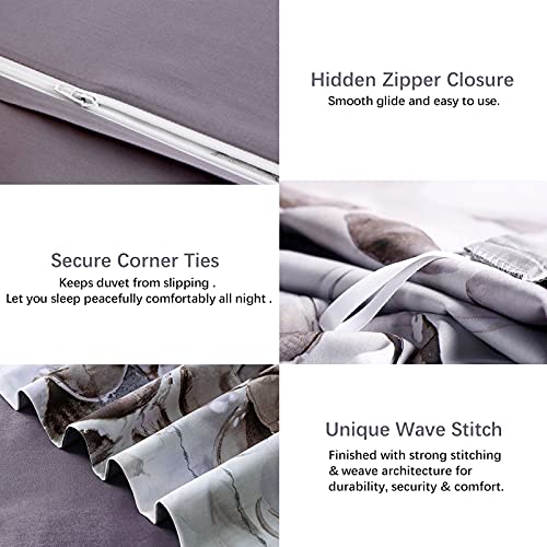 MILDLY Duvet Covers Queen Size - 100% Long-Staple Cotton Soft & Breathable Cobblestone Watercolor Painting Abstract Comforter Cover Set 500TC