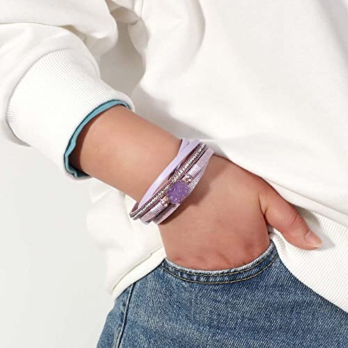Tecosia Multiple Purple Leahter Bracelets For Women Fashion Resin Stone Love Heart Circle Evil Eye Charm Wrap Bracelet Jewelry #TOP3