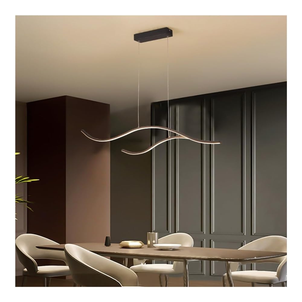 Moderna lampada a sospensione a LED dimmerabile da 45 W - Lampada a sospensione a soffitto ondulato a strisce lunghe in oro nero - Lampadario lineare per sala da pranzo remoto sopra il tavolo -