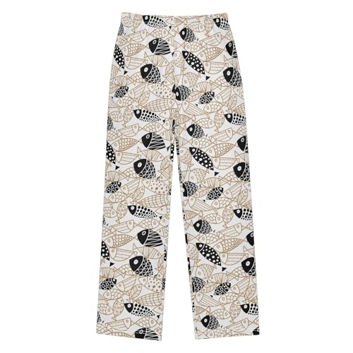 ZZXXB Gold and Black Fish Boys Long Pants Soft Trousers Elastic Waist Kids Lounge Bottoms with Pockets S-XL