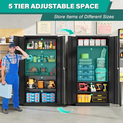 Image of SISESOL Wide & Deep Metal Storage Cabinet with Lock & 5 Shelves,72 inch Black Garage Storage Cabinet with Locking Doors,Lockable Cabinets for Home,Office,Garage,Shop,Basement 72x36x18