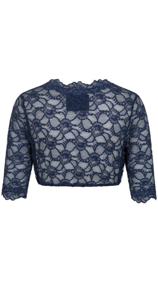 Nübler Dirndlbluse Damen - Kurzarm Trachtenbluse Damen mit Spitze und V-Ausschnitt im Landhaus Stil - Moderne bayrische Tracht, Dirndl Bluse Laura Blau