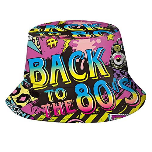 Retro Bucket Hat 80S 90S Icons Summer Unisex Geometric Print Travel Beach Fisherman Hat #TOP5